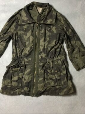 Ashley By 26 International Camo Drawstring Waist Utility Jacket - Olive